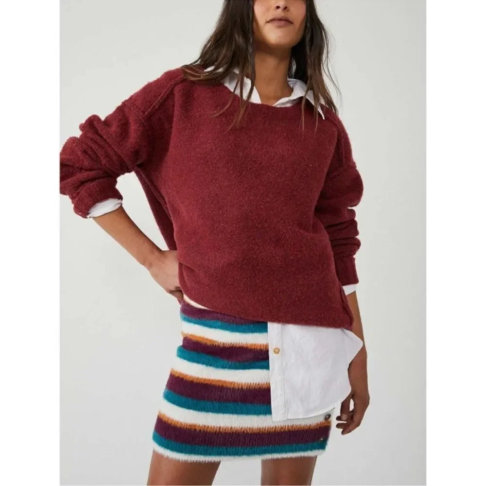 NWT Free People Ciara Sweater Mini Skirt / Fig Jam Combo Size M